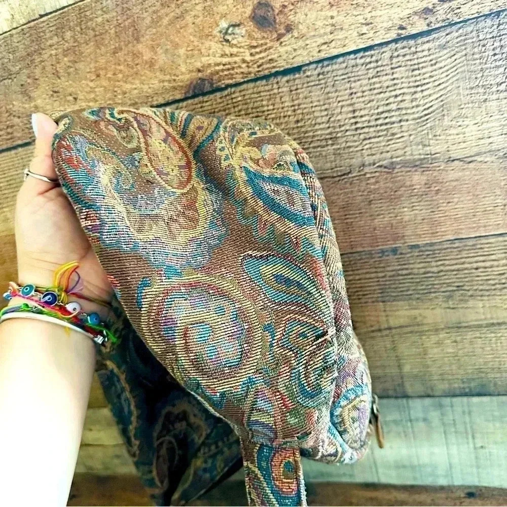 Vintage 90s L.L. Bean Ameribag Paisley Tapestry Sling Shoulder Bag Backpack - Picture 14 of 15